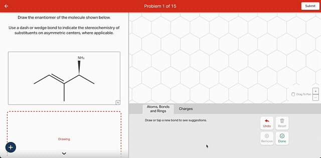 An organic chemistry problem using Aktiv's patented drawing tool.