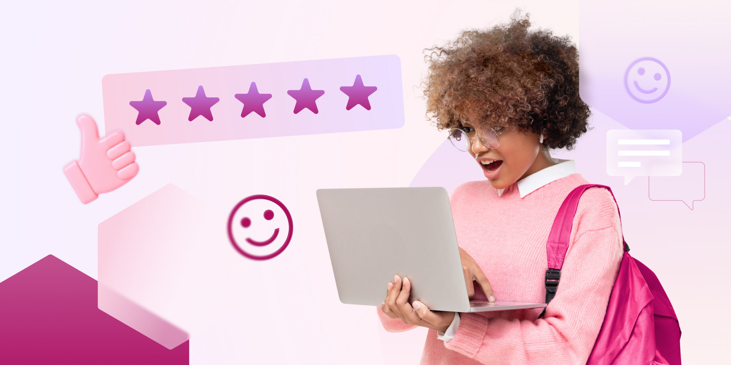 Image of a student with 5 stars and a smiley face
