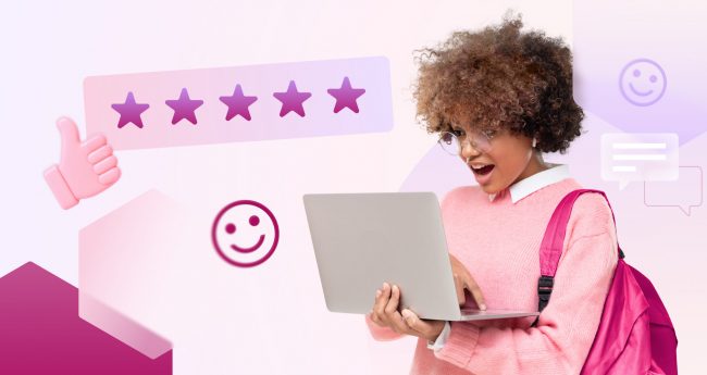 Image of a student with 5 stars and a smiley face