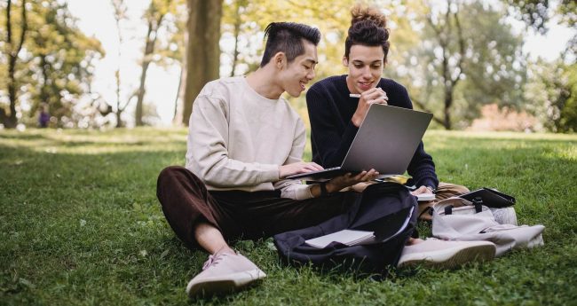 students studying outside